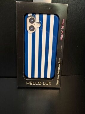 NWT Hello Lux iPhone 16 Plus Case Glossy Navy Stripe MagSafe New
